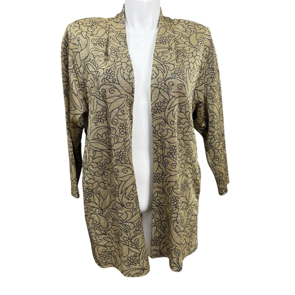Vintage Three Flaggs California Women’s XL Metallic Floral Open Front Blazer